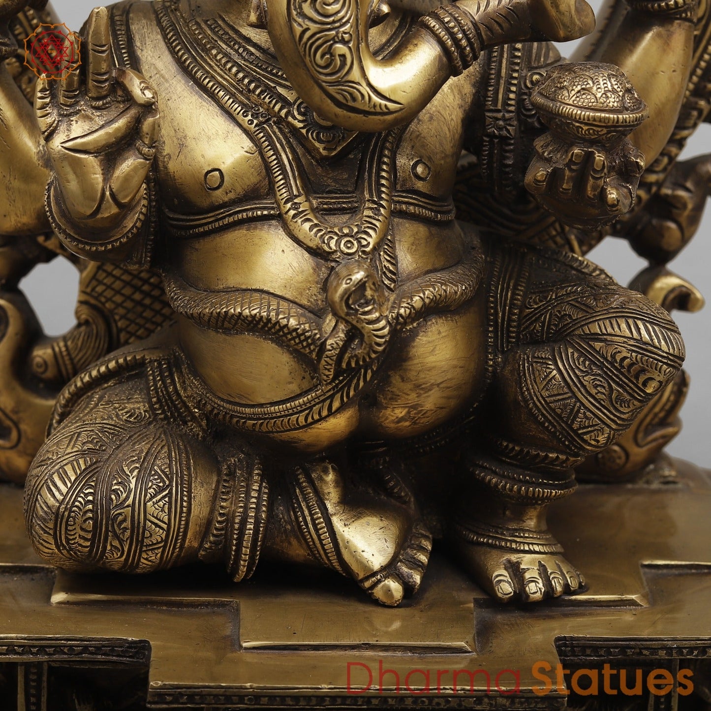 Brass Ganesh With Arch Fine, Antique Finish 19”