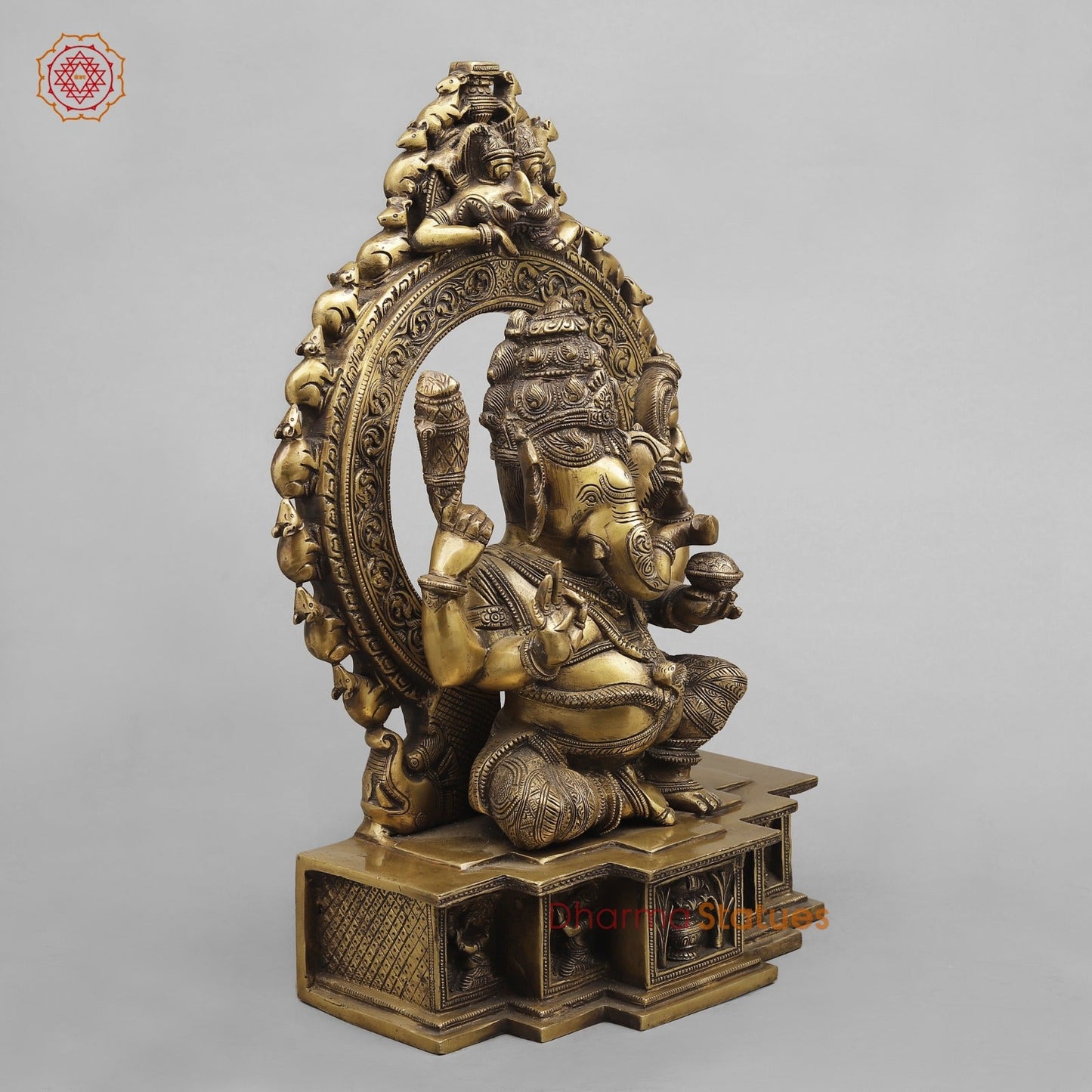 Brass Ganesh With Arch Fine, Antique Finish 19”