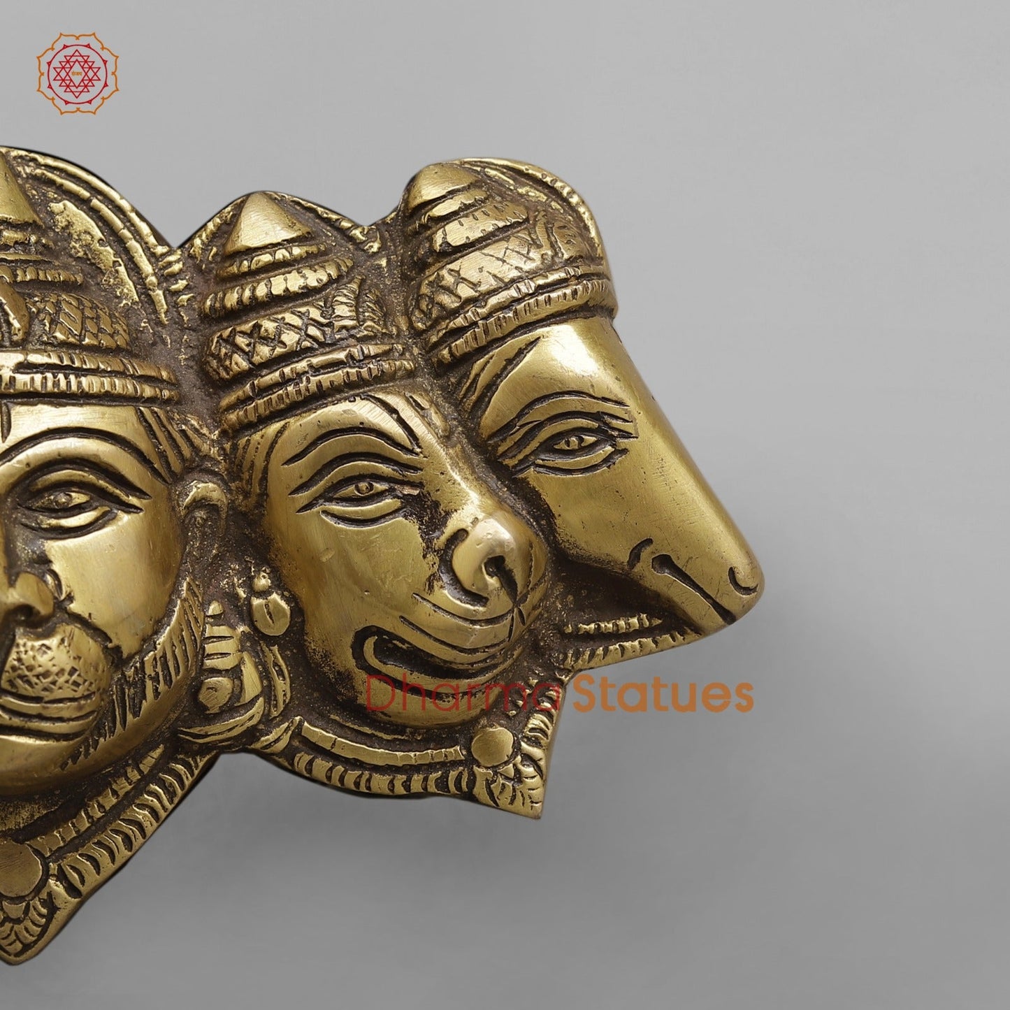 Brass Panchmukhi Hanuman Face Hanging, Antique Finish 6.5”