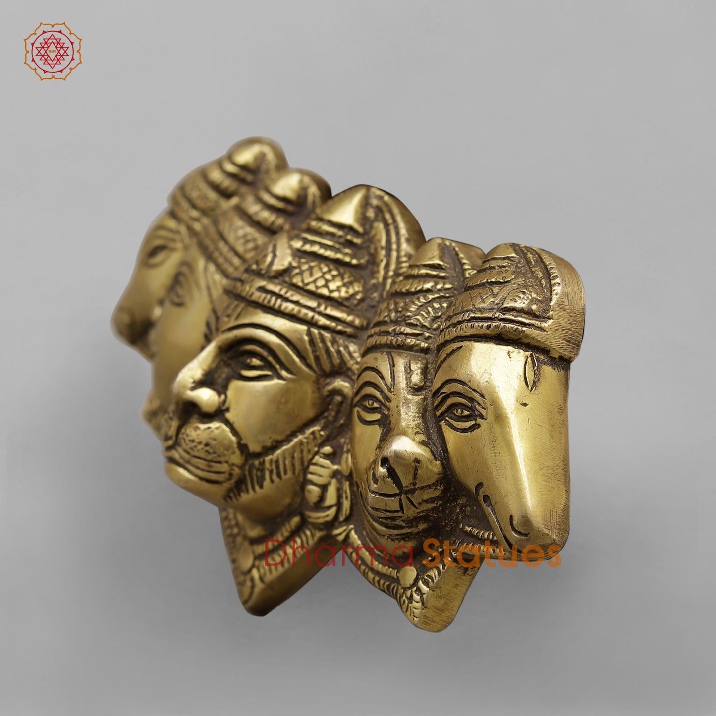 Brass Panchmukhi Hanuman Face Hanging, Antique Finish 6.5”
