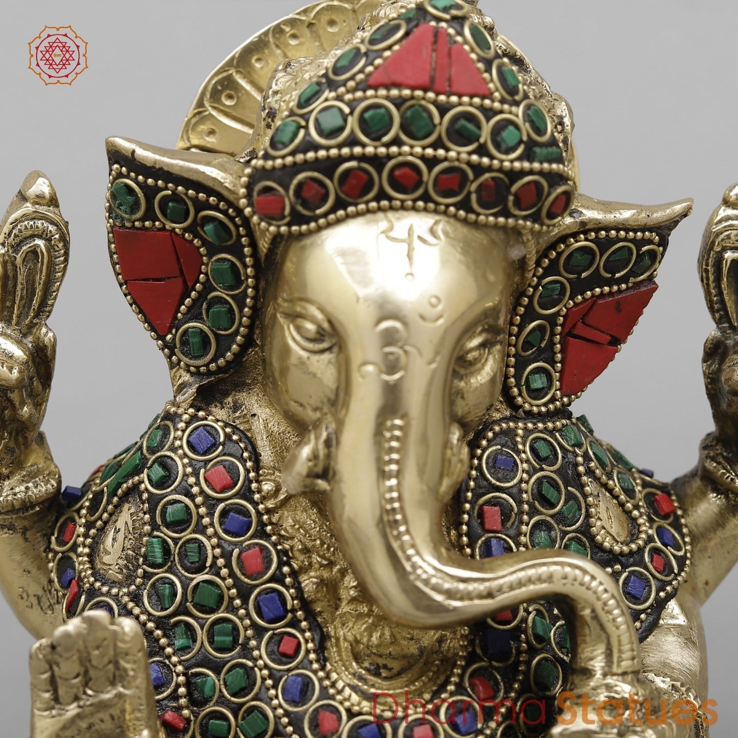 Brass Crown Ganesh Fine, Stone Work 6”