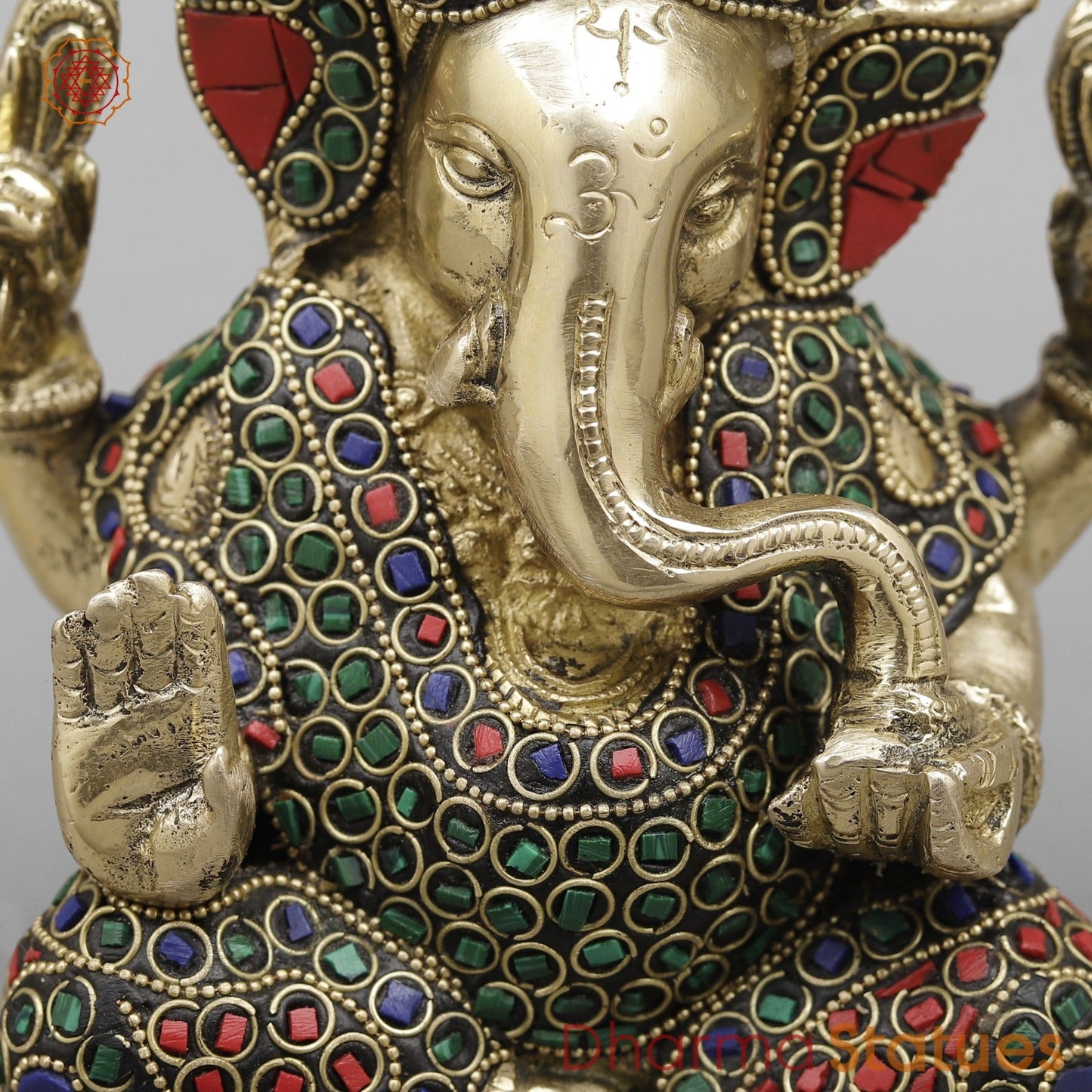 Brass Crown Ganesh Fine, Stone Work 6”