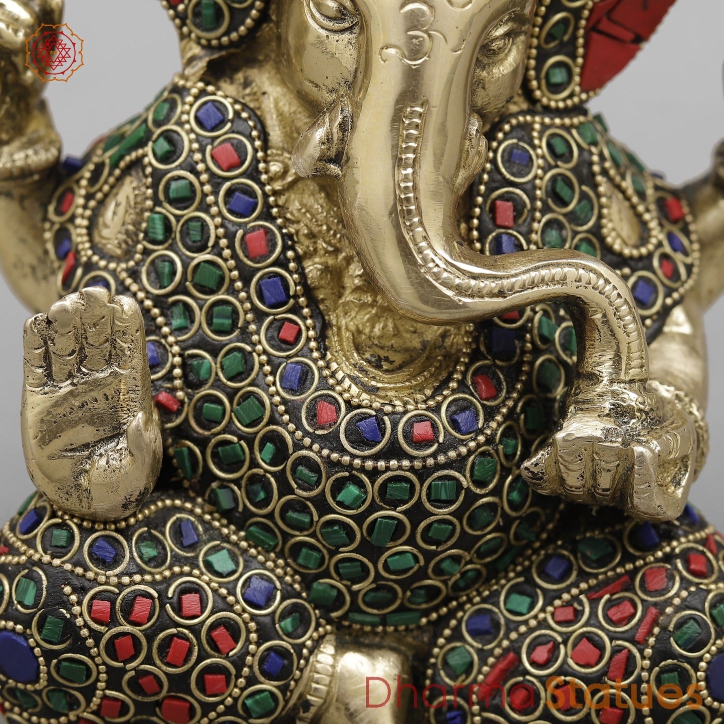 Brass Crown Ganesh Fine, Stone Work 6”