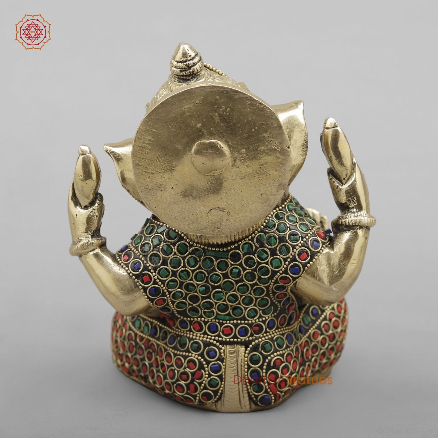 Brass Crown Ganesh Fine, Stone Work 6”