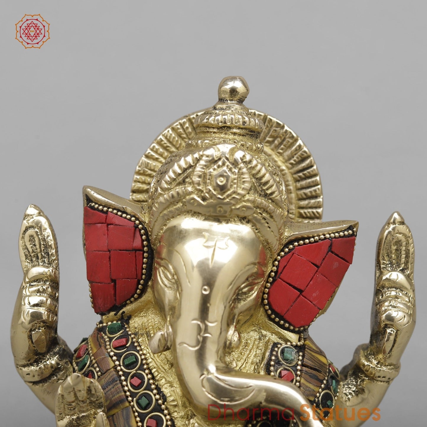Brass Crown Ganesh Fine, Stone Work 5”