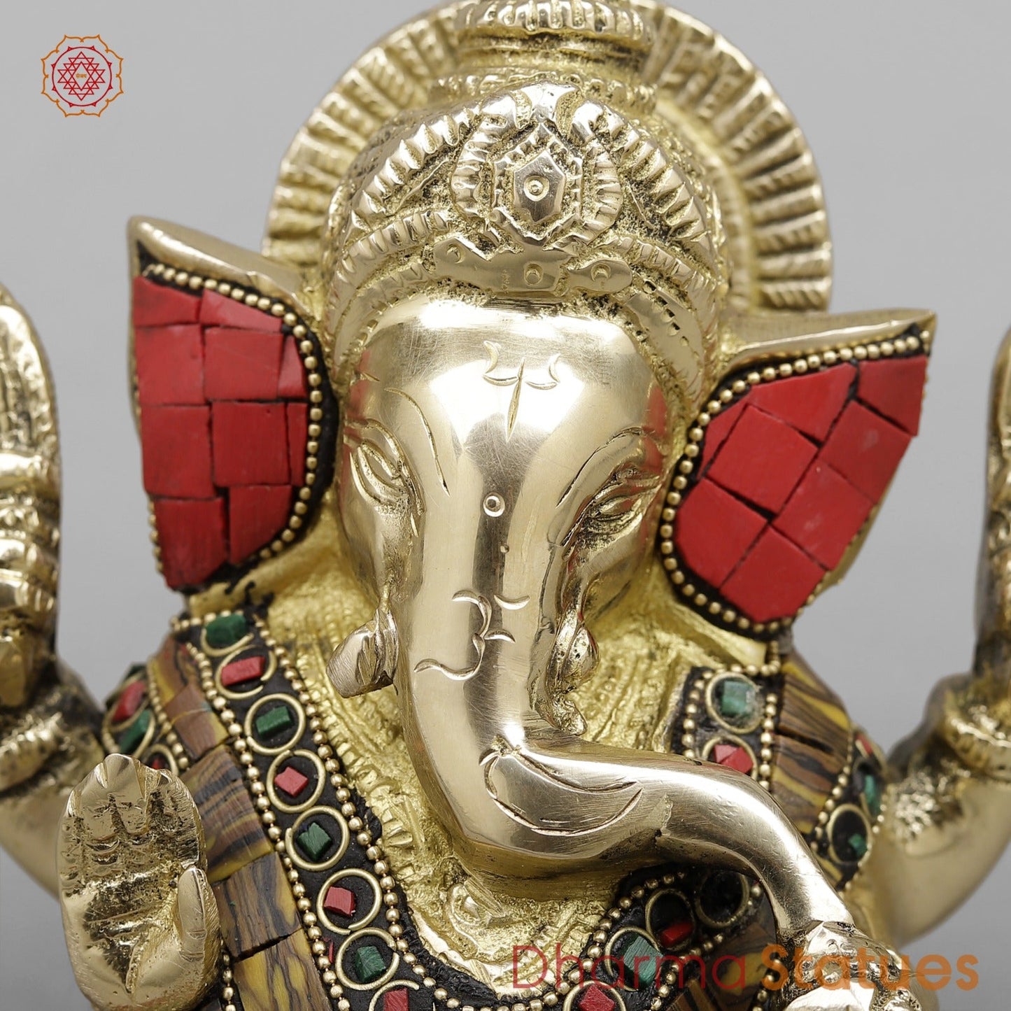 Brass Crown Ganesh Fine, Stone Work 5”