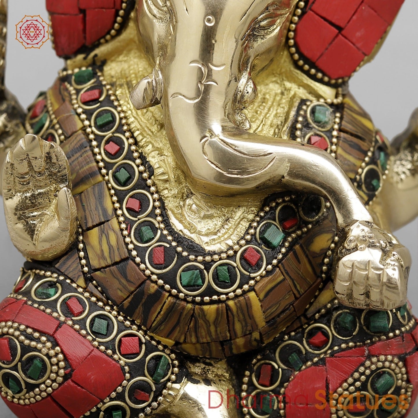 Brass Crown Ganesh Fine, Stone Work 5”