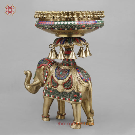 Brass Elephant Urli Fine, Stone Work 20.5”