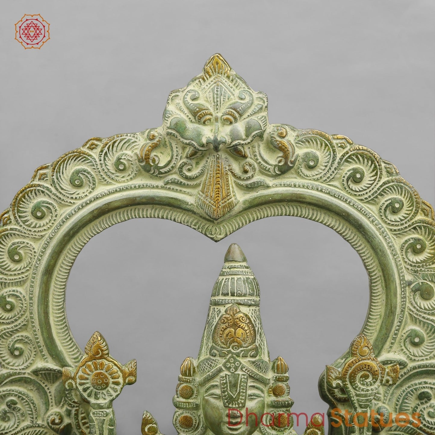 Brass Tirupati Balaji With Arch, Green Patina Finish 22”
