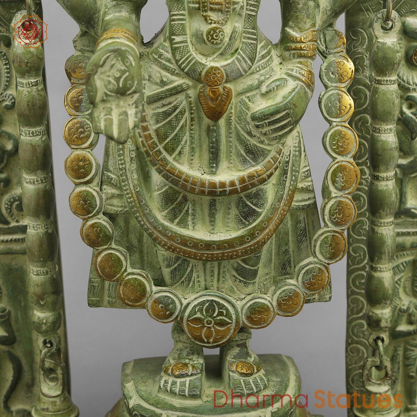 Brass Tirupati Balaji With Arch, Green Patina Finish 22”