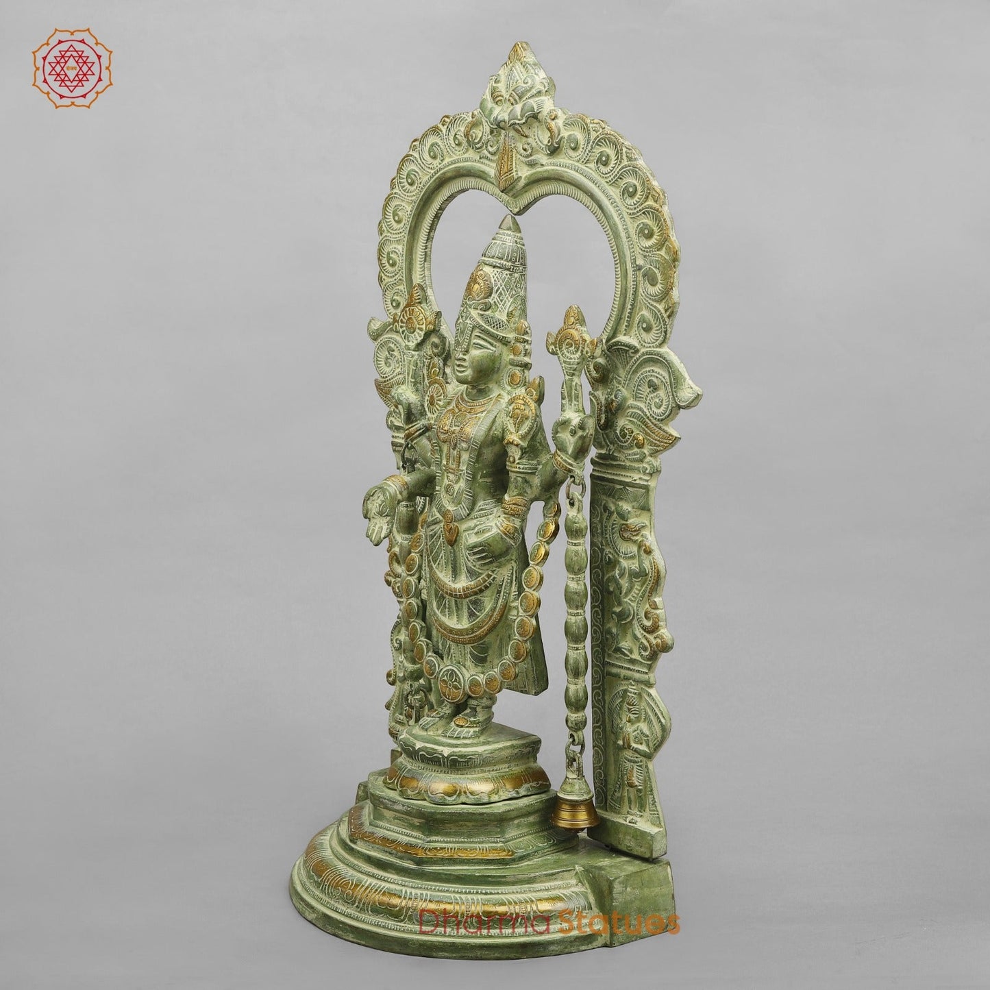 Brass Tirupati Balaji With Arch, Green Patina Finish 22”