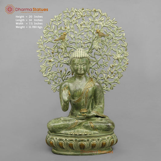 Brass Tree Buddha Fine, Green Patina Finish 20”
