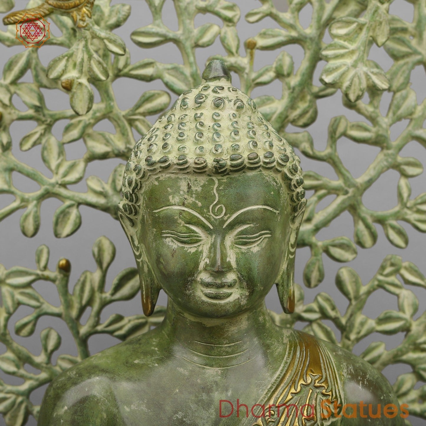 Brass Tree Buddha Fine, Green Patina Finish 20”
