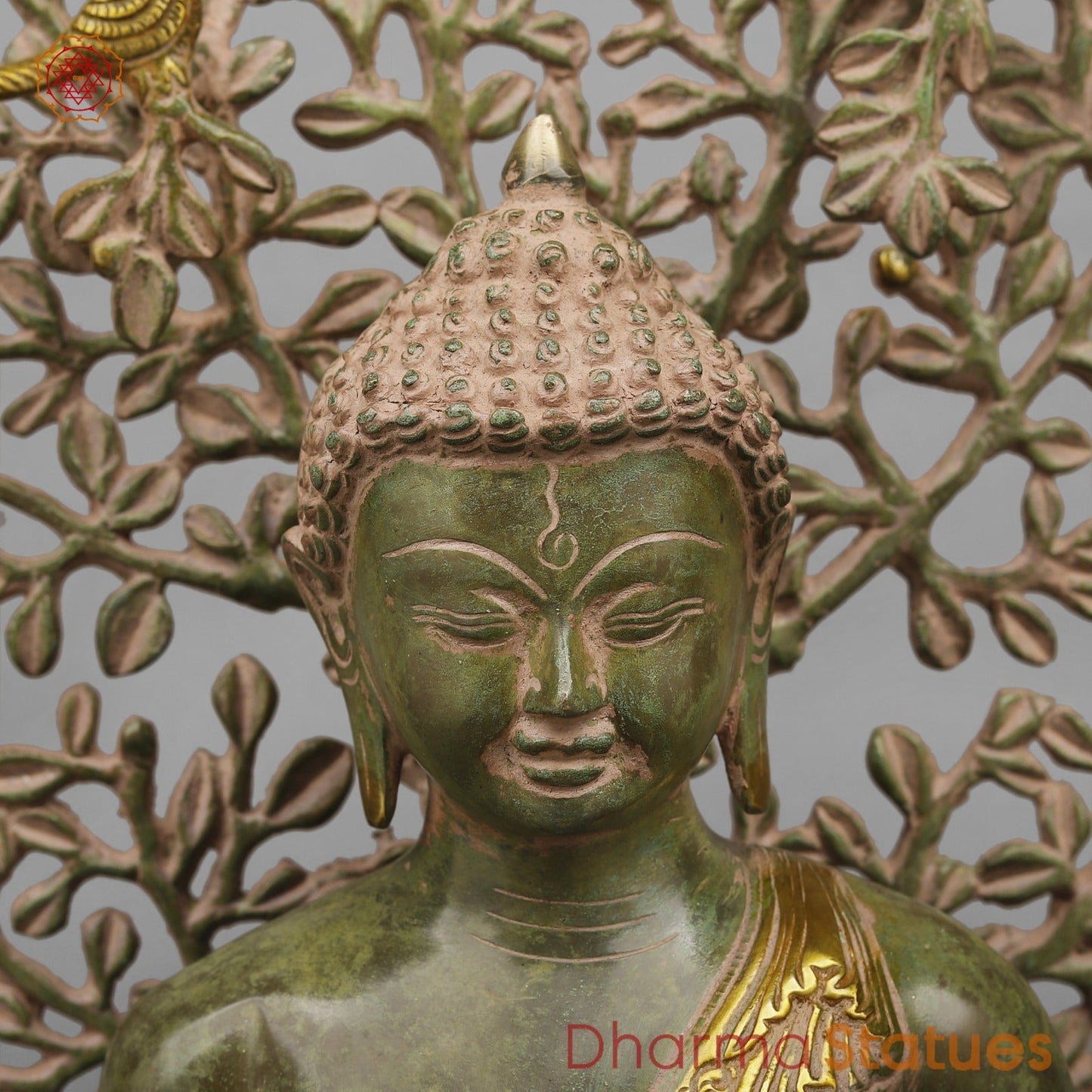 Brass Tree Buddha Fine, Natural Green Patina Finish 20”