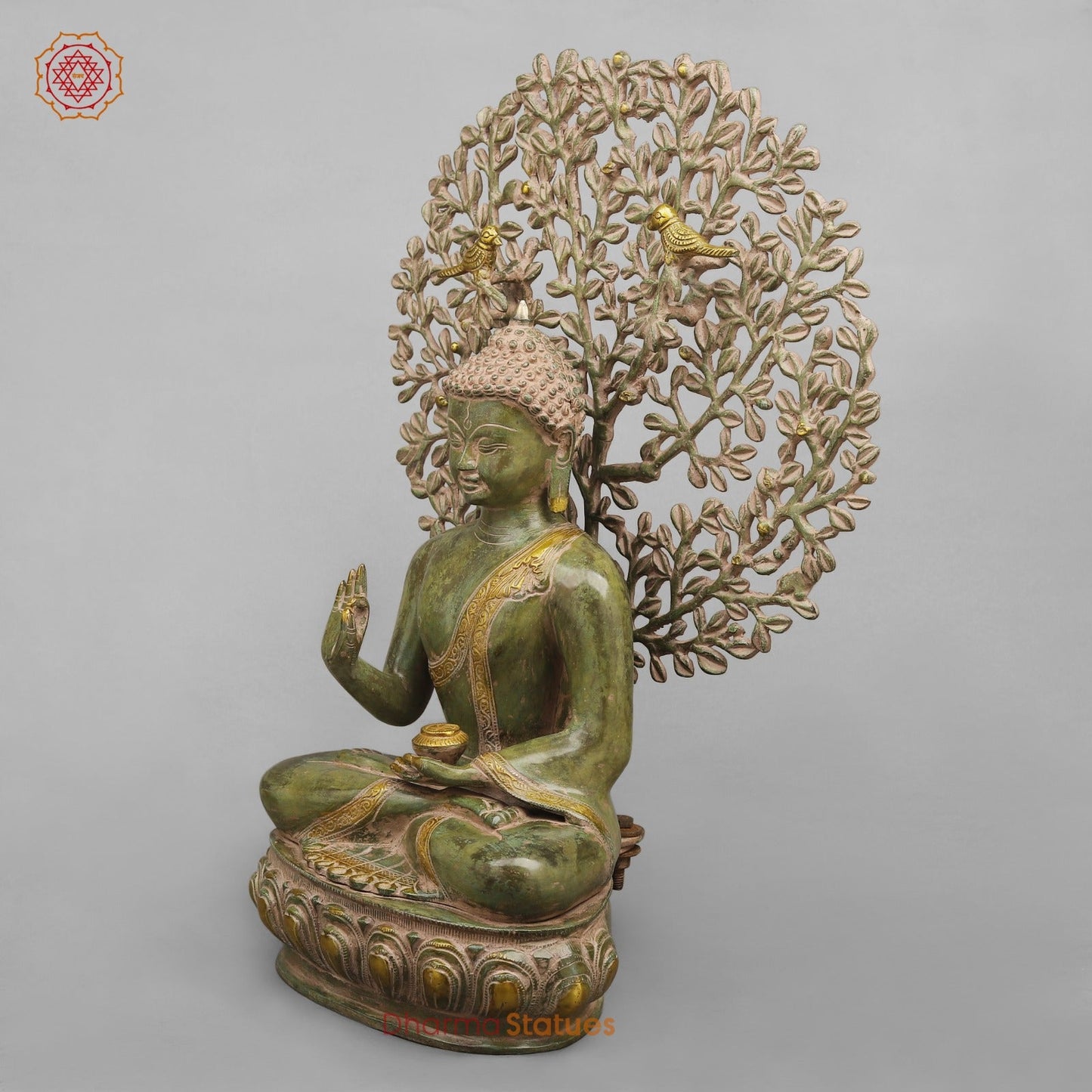 Brass Tree Buddha Fine, Natural Green Patina Finish 20”