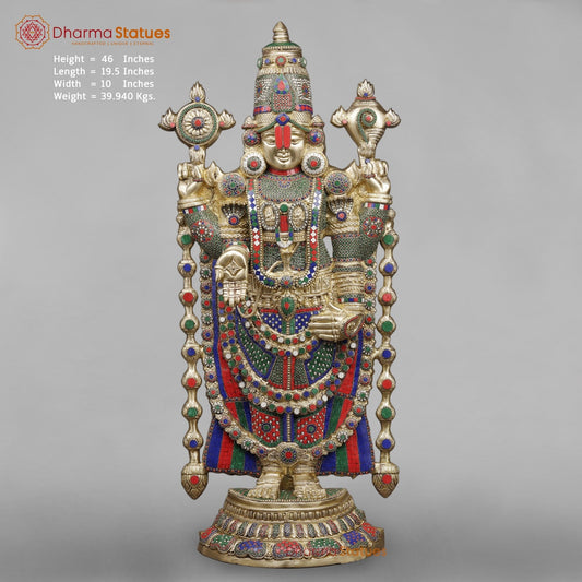 Brass Tirupati Balaji Fine, Stone Work Finish 46”