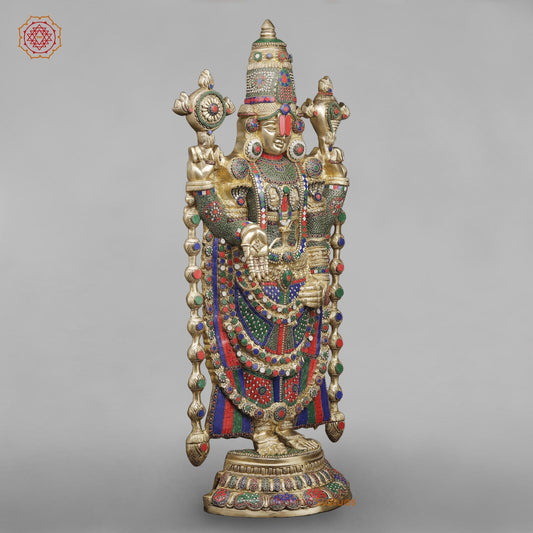 Brass Tirupati Balaji Fine, Stone Work Finish 46”