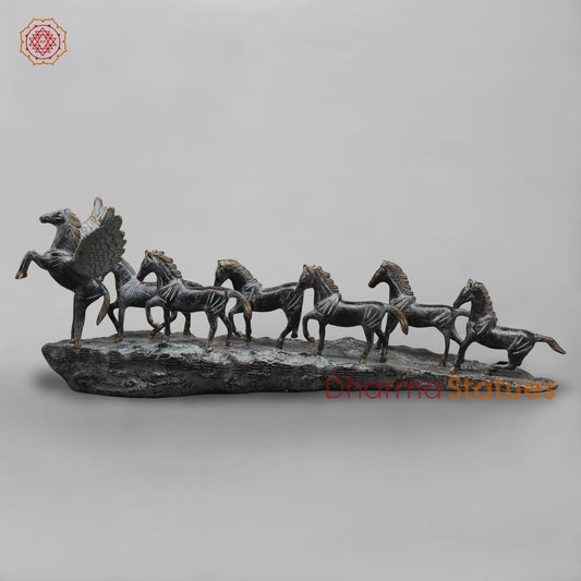 Brass Lucky 7 Horses Fine , Antique Turquoise Finish 34” (Vastu Approved)