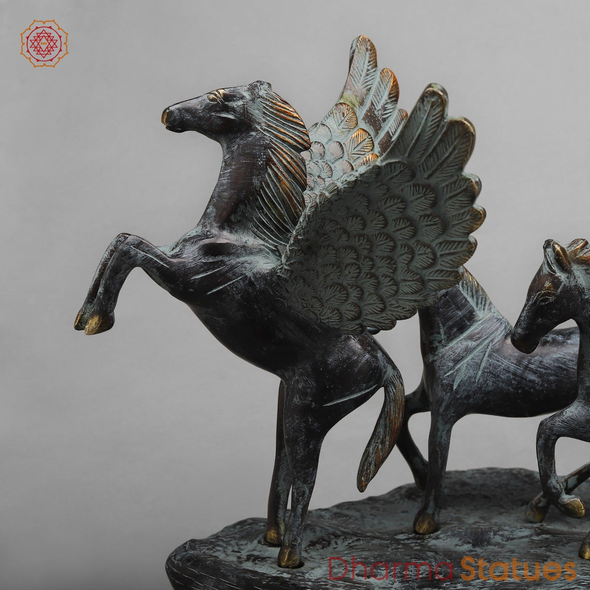 Brass Lucky 7 Horses Fine , Antique Turquoise Finish 34” (Vastu Approved)