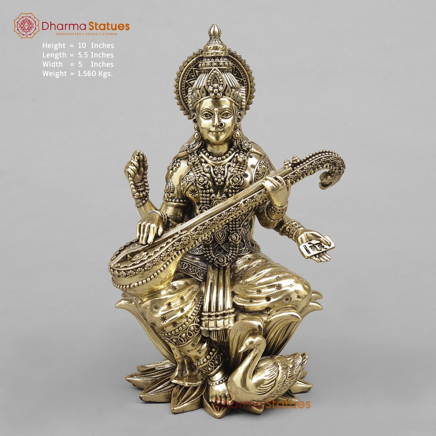 Brass Saraswati Seated Fine 10”