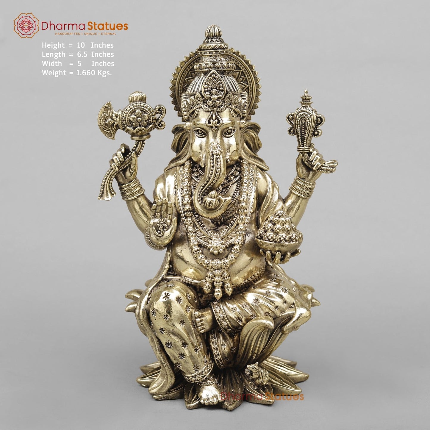 Brass Ganesh Seated Fine 10”