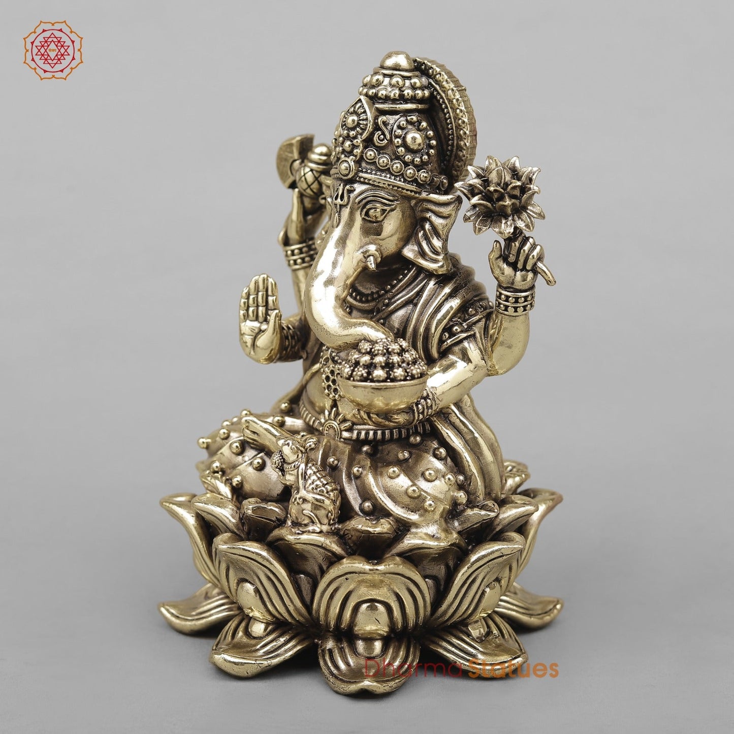 Brass Ganesh Seated On Lotus Fine 5”