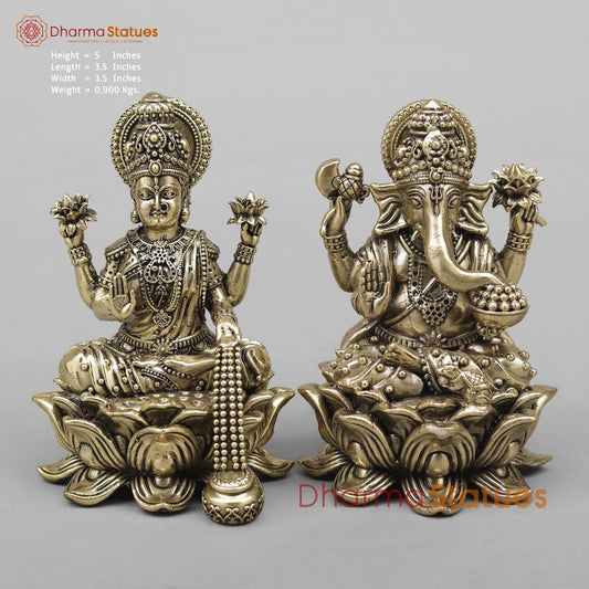 Brass Lakshmi Ganesh Seated Fine 5”