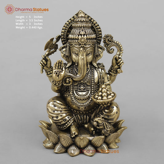 Brass Ganesh On lotus 5”