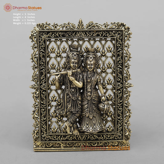 Brass Radha Krishna Frame Fine (Best for Car Dashboard) 5”
