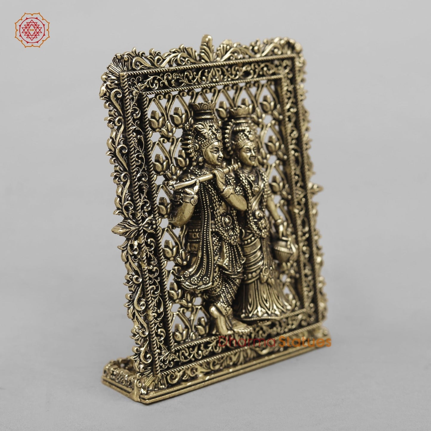 Brass Radha Krishna Frame Fine (Best for Car Dashboard) 5”
