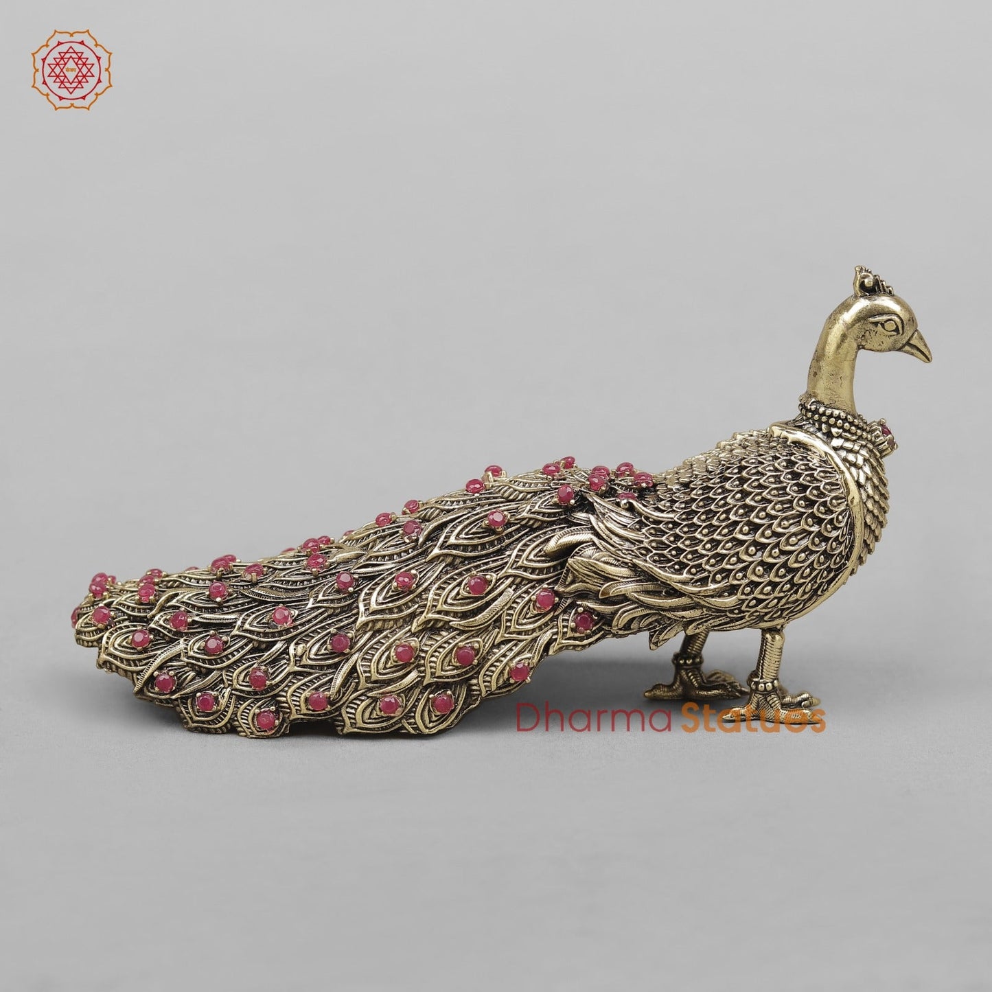 Brass Peacock Fine Ruby Stones Embeded Fine 6” (Vastu Approved)