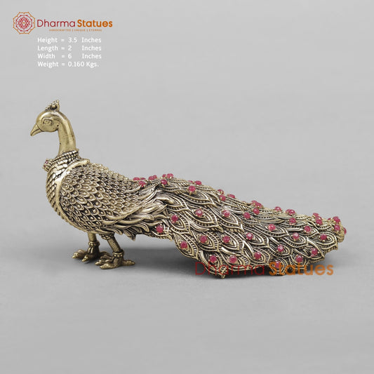Brass Peacock Fine Ruby Stones Embeded Fine 6” (Vastu Approved)