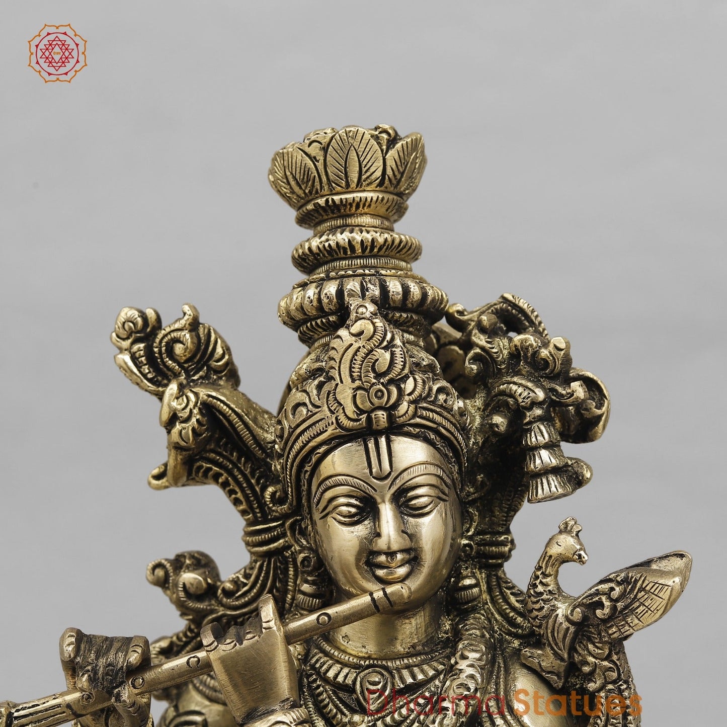 Brass Krishna Standing Fine, Smooth Finish 14”