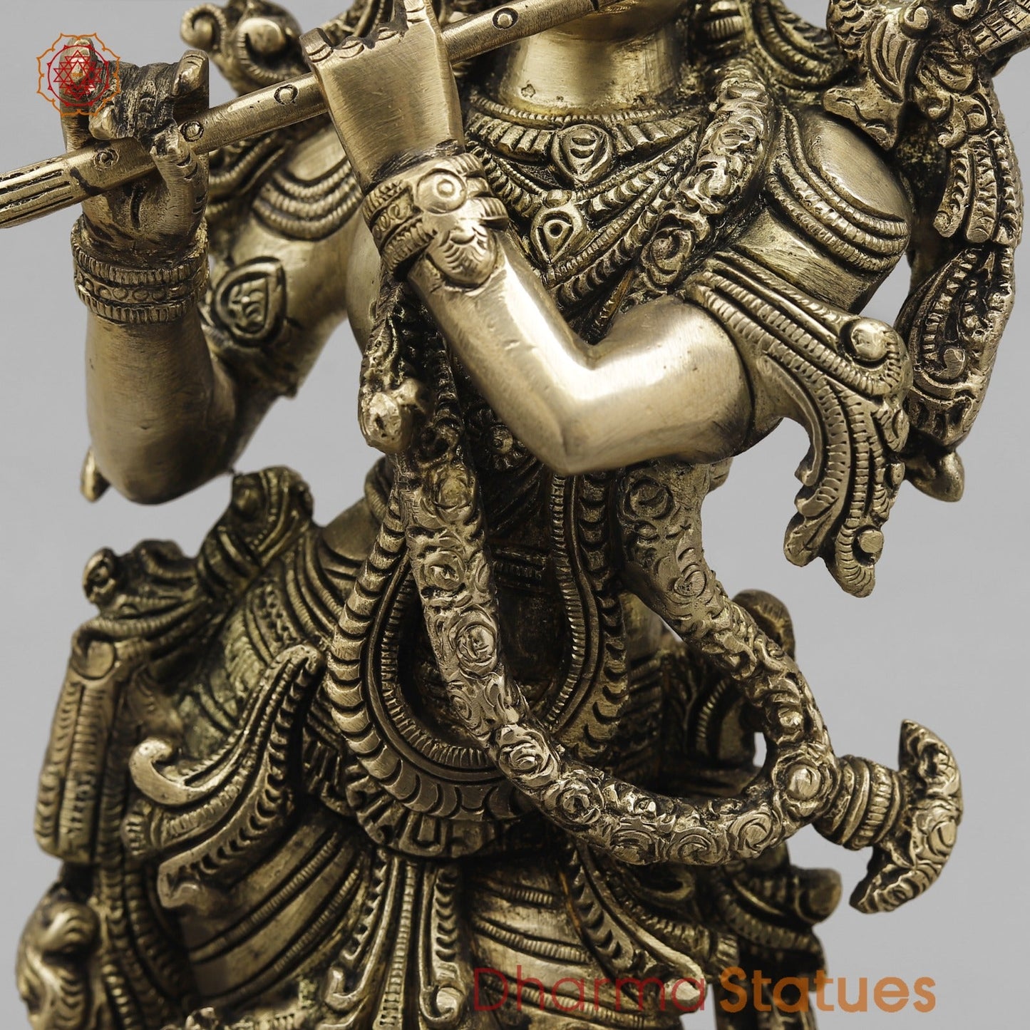Brass Krishna Standing Fine, Smooth Finish 14”