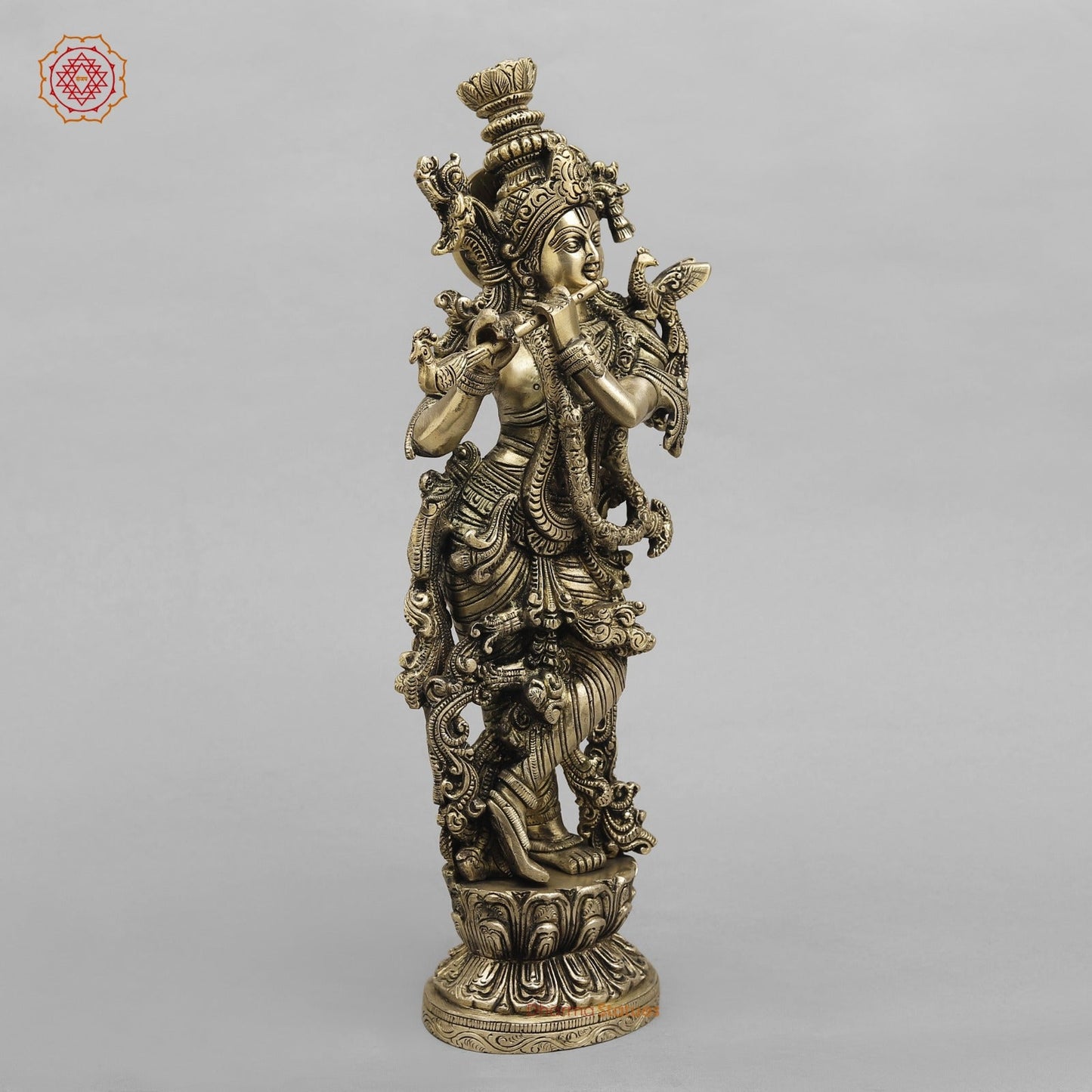 Brass Krishna Standing Fine, Smooth Finish 14”