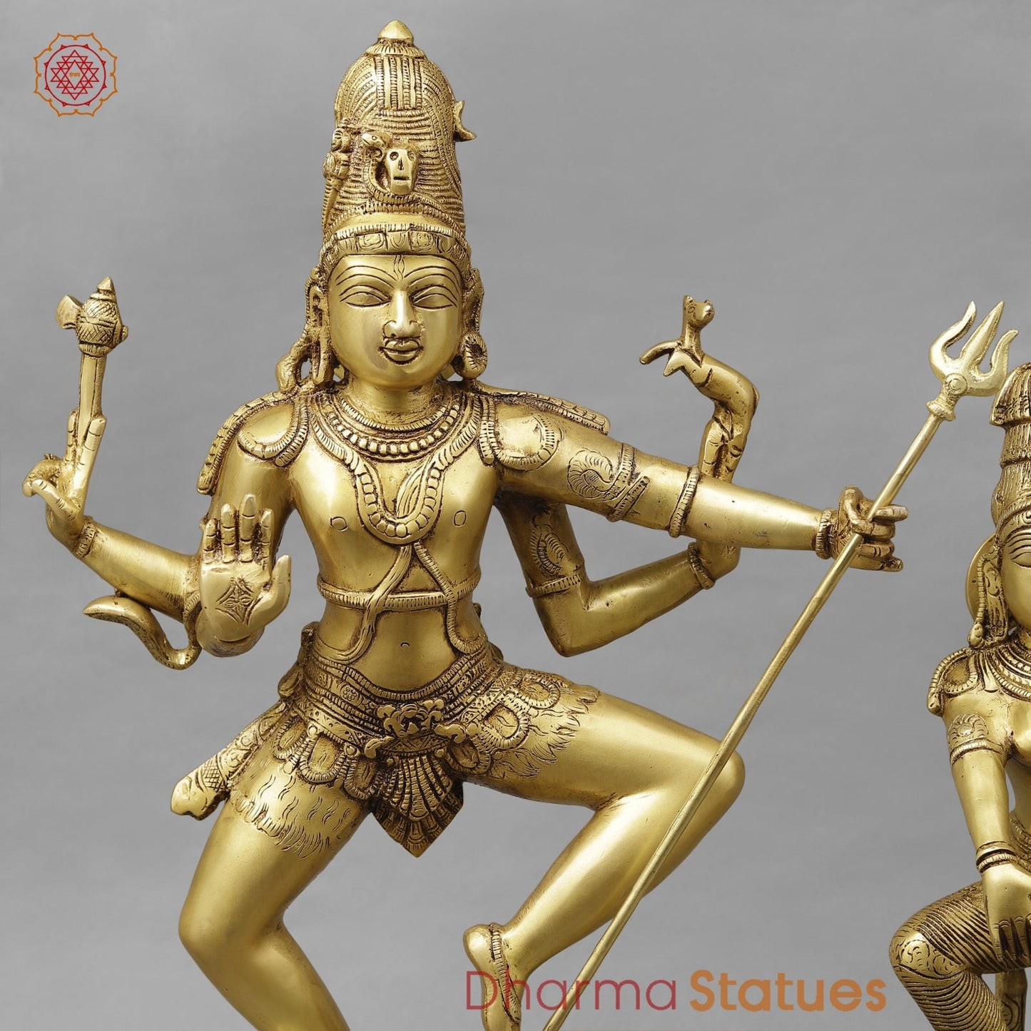 Brass Shiva Parwati Dancing Fine, Special Gold Finish 22”