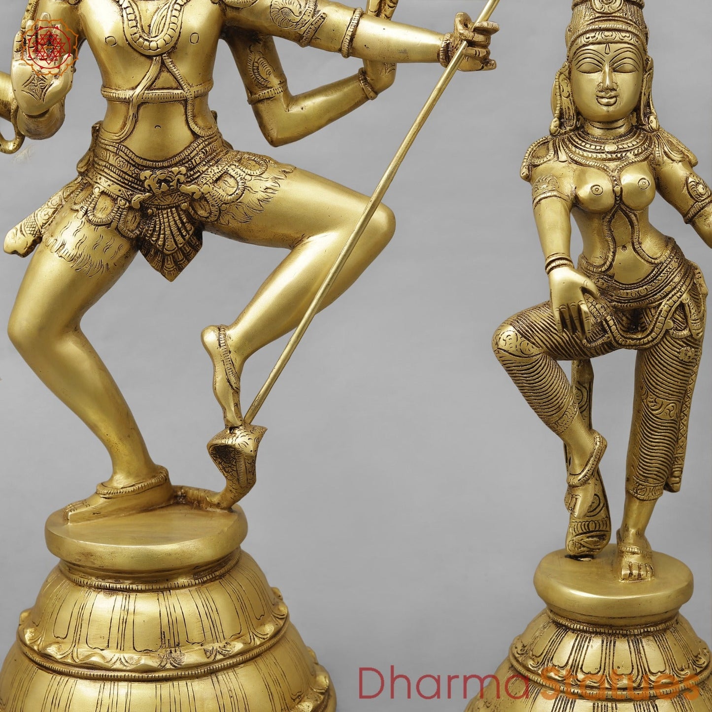 Brass Shiva Parwati Dancing Fine, Special Gold Finish 22”