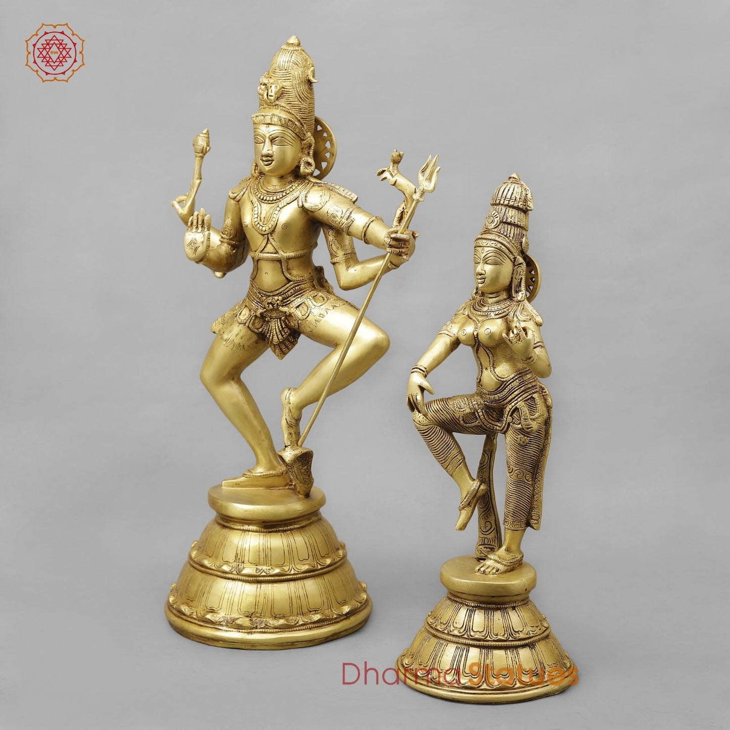 Brass Shiva Parwati Dancing Fine, Special Gold Finish 22”