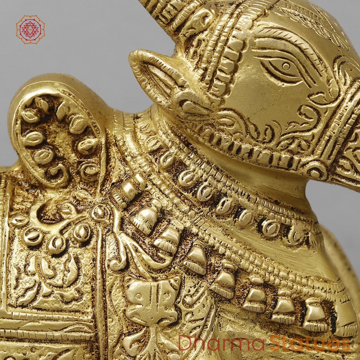 Brass Nandi Seated Fine Carving , Special Gold Finish 7”
