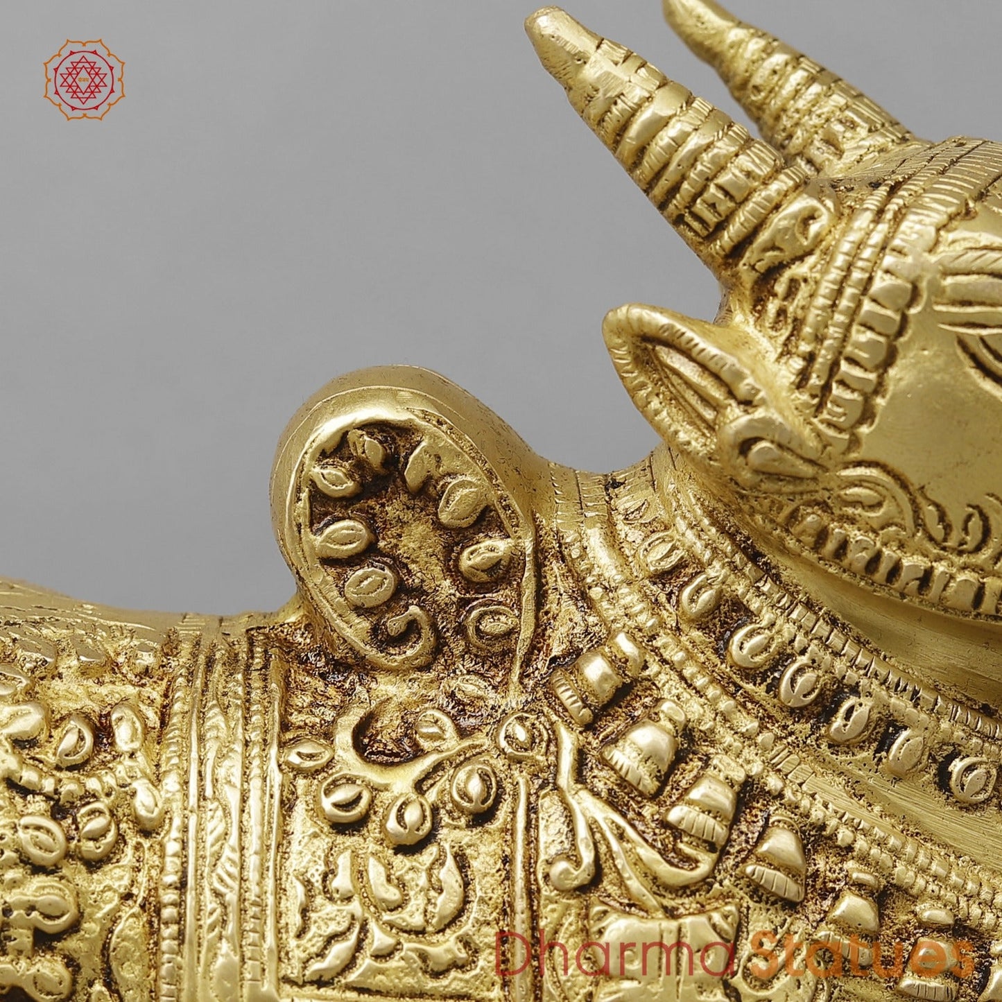 Brass Nandi Seated Fine Carving , Special Gold Finish 7”