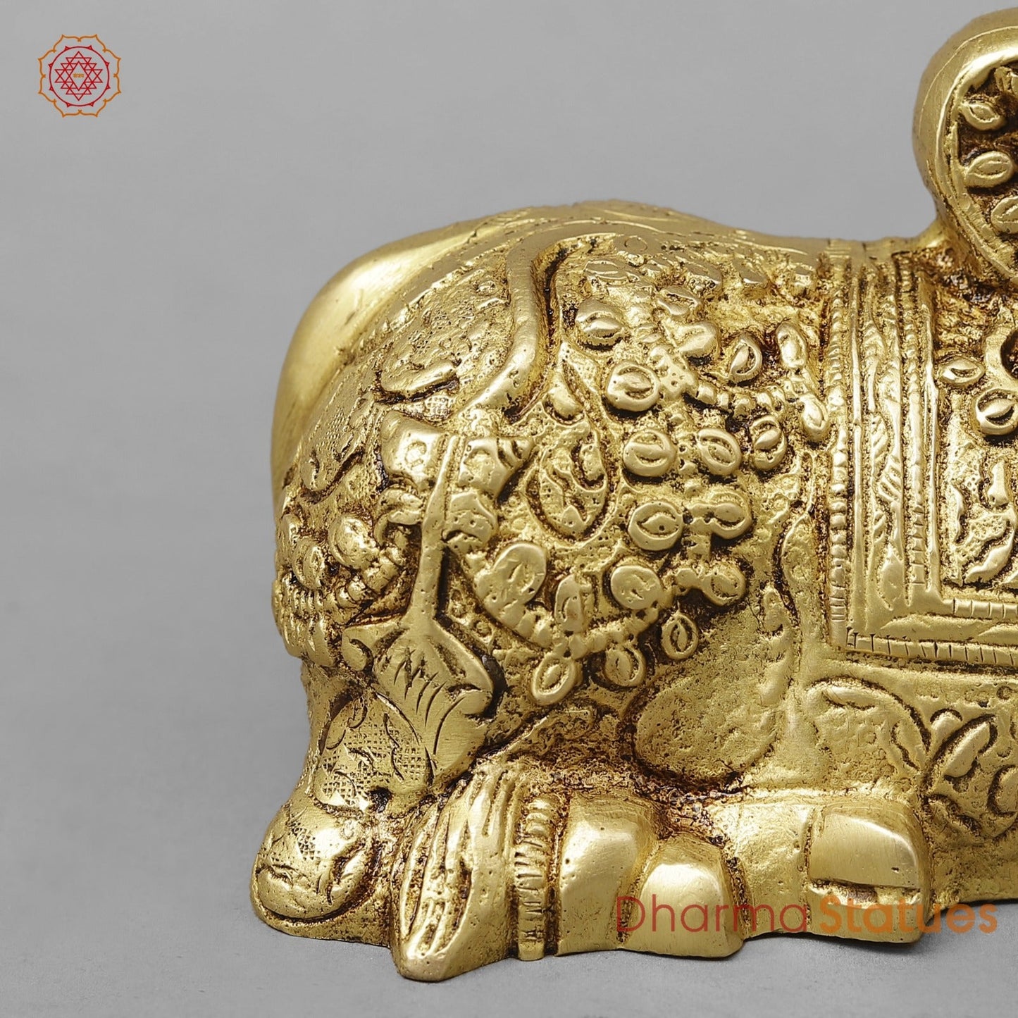 Brass Nandi Seated Fine Carving , Special Gold Finish 7”
