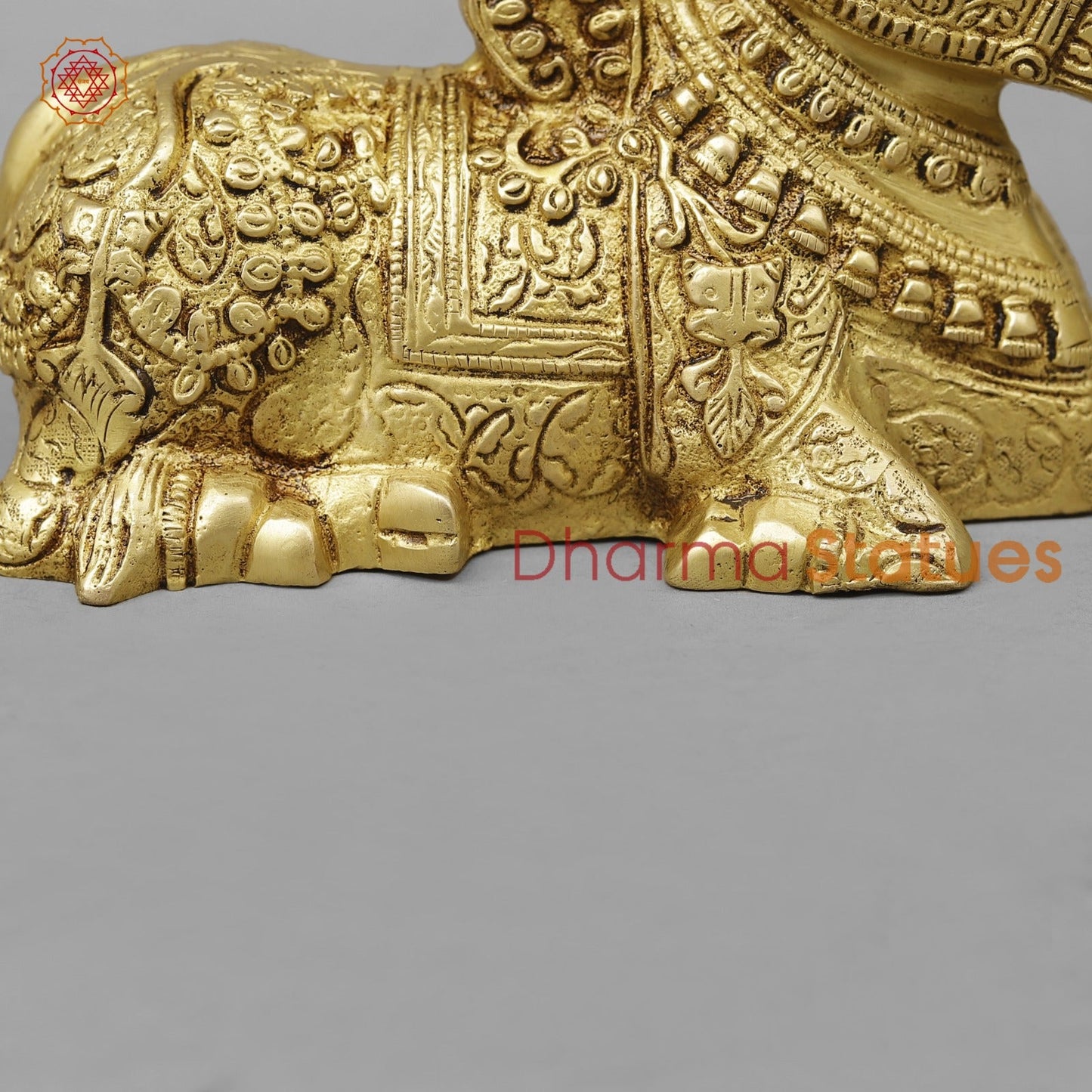 Brass Nandi Seated Fine Carving , Special Gold Finish 7”