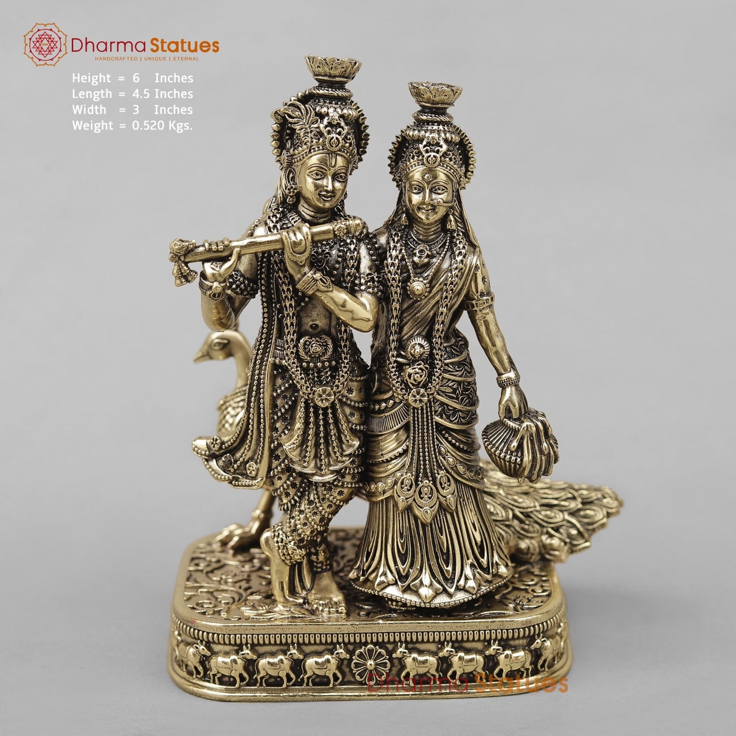 Brass Radha krishna Fine With Peacock 6”