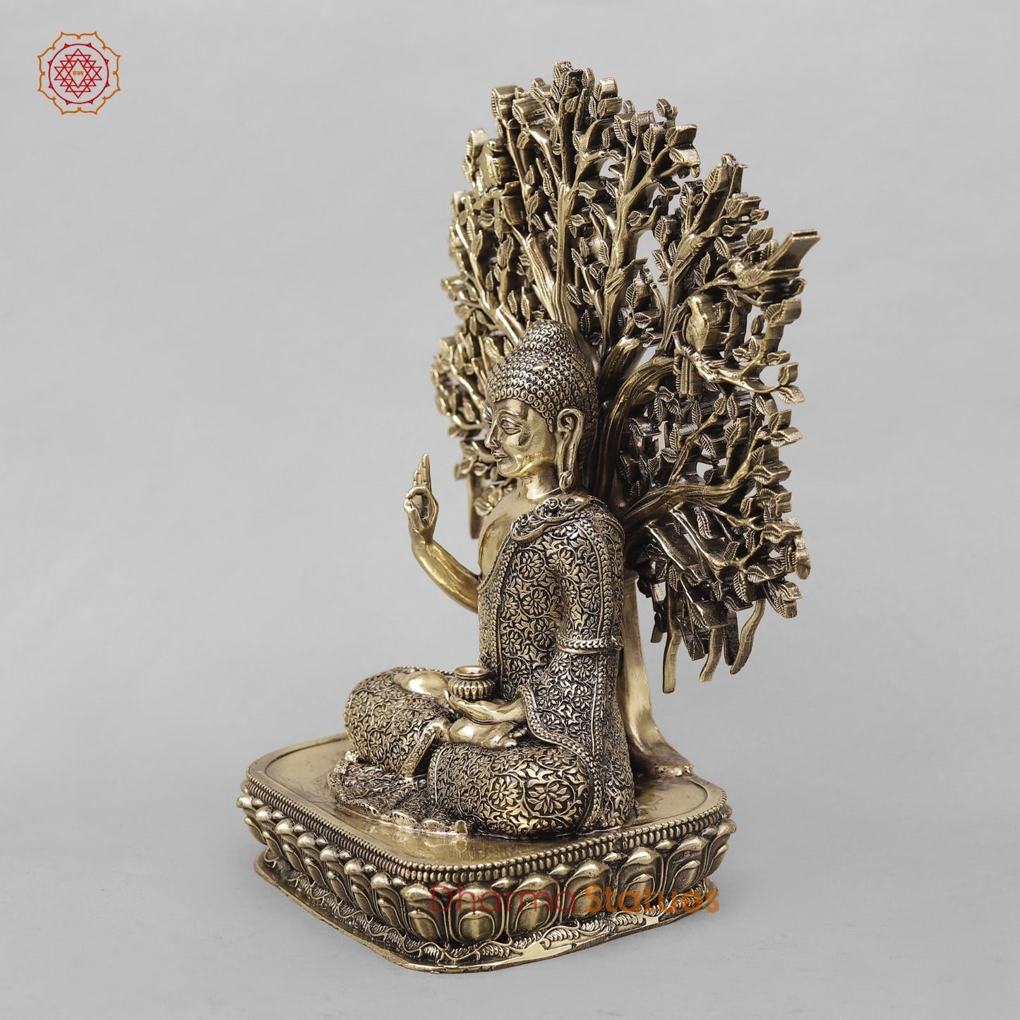 Brass Buddha Under Tree Fine 10”
