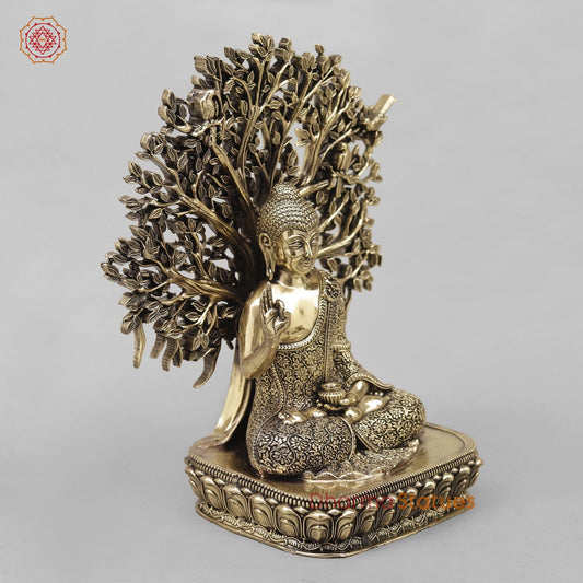 Brass Buddha Under Tree Fine 10”