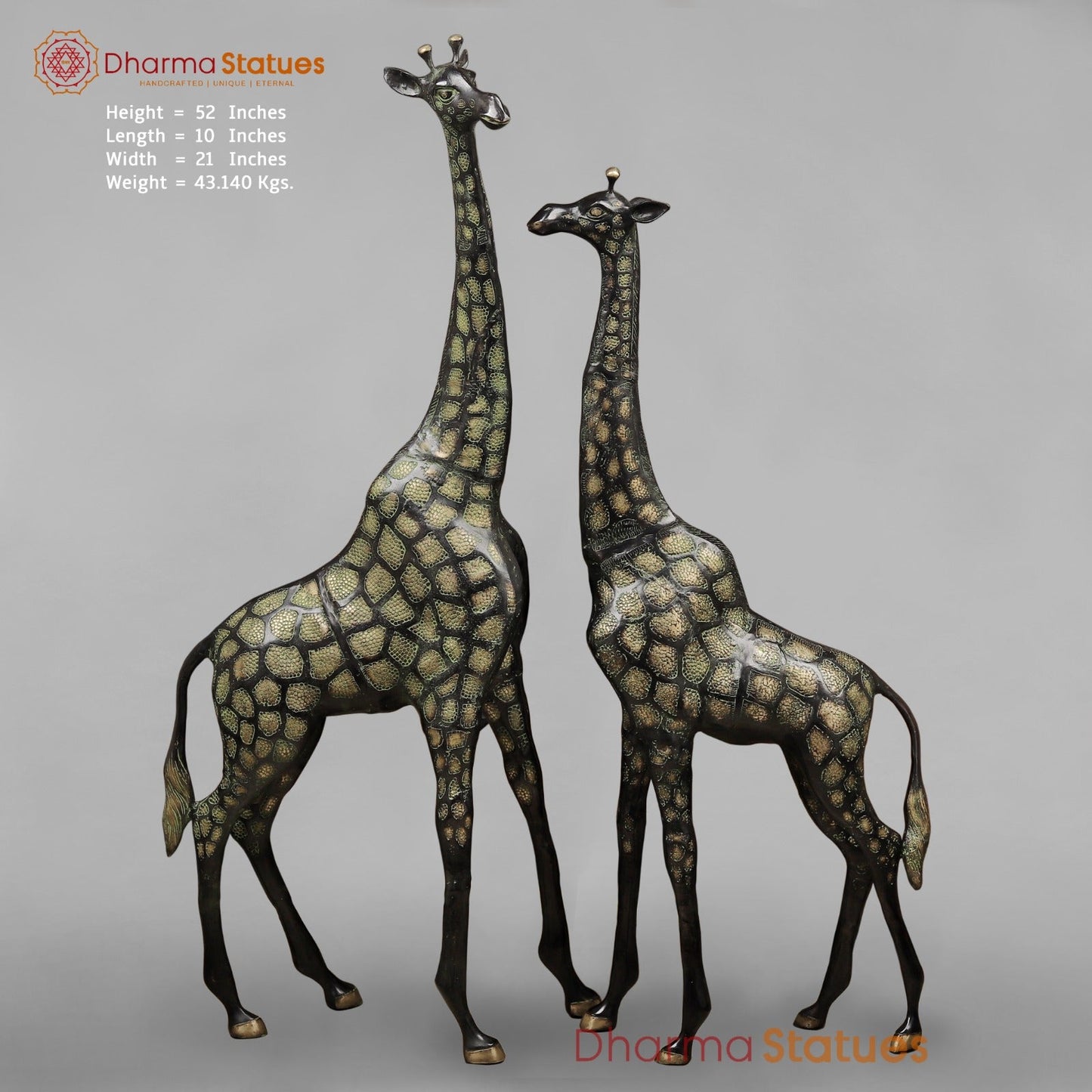 Brass Giraffe Standing Large, Black Green Finish 52” (Garden Friendly)