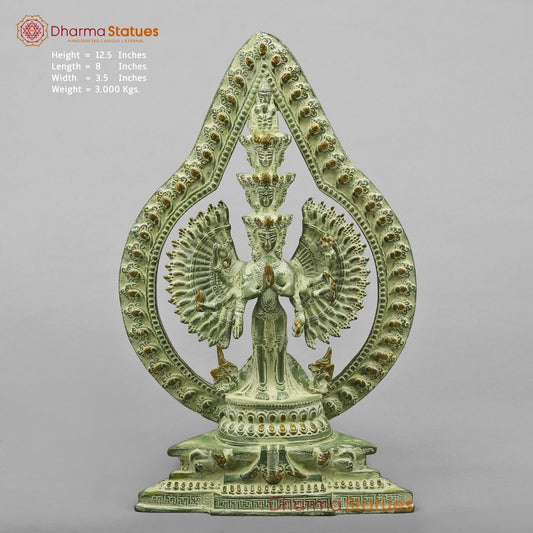 Brass Lokeshwar Seated with Frame, Green Patina Finish 12.5”