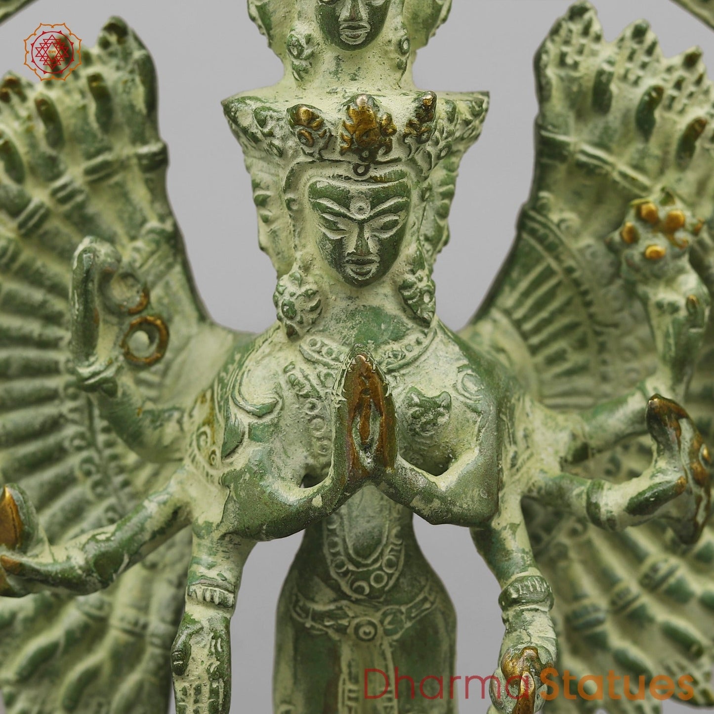 Brass Lokeshwar Seated with Frame, Green Patina Finish 12.5”