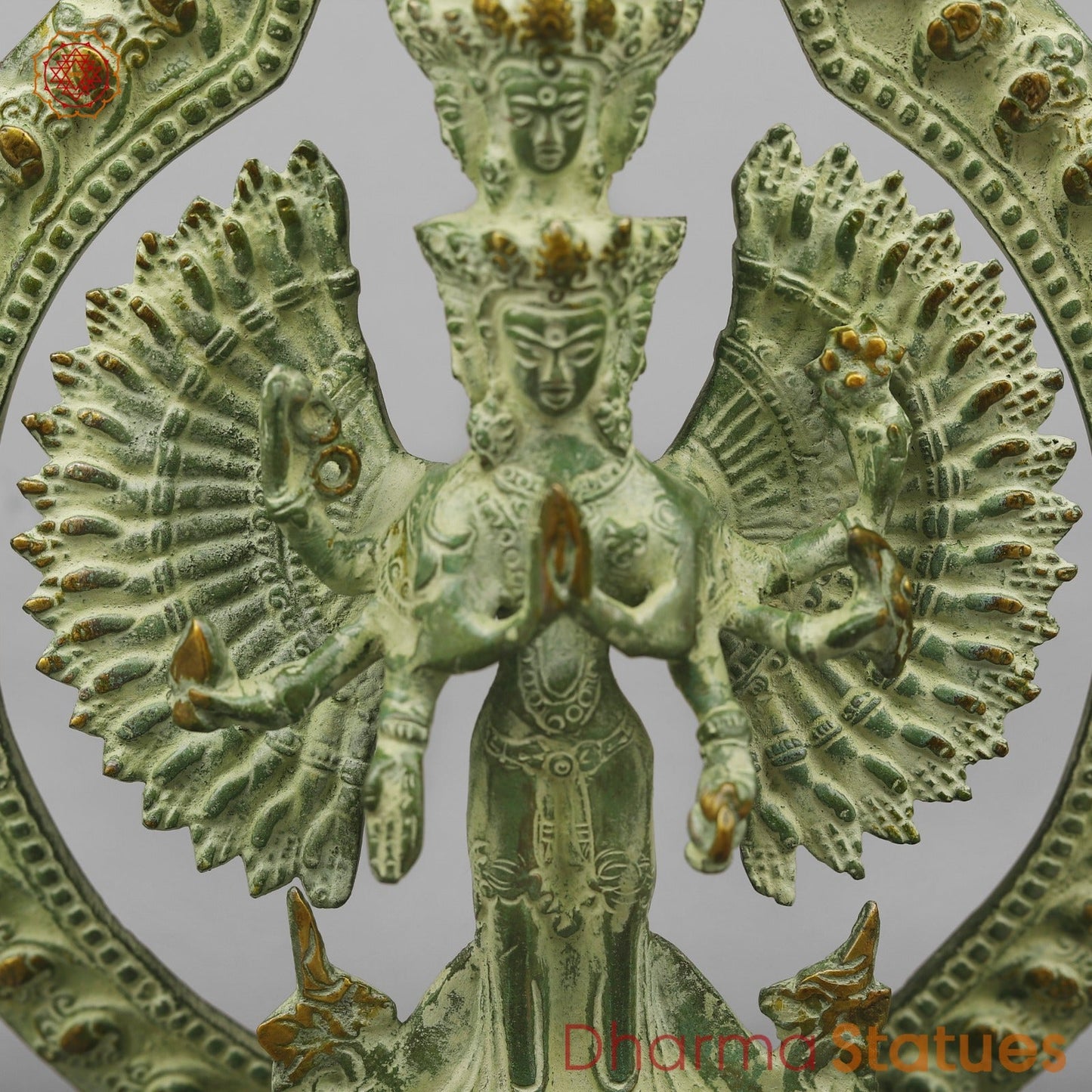 Brass Lokeshwar Seated with Frame, Green Patina Finish 12.5”