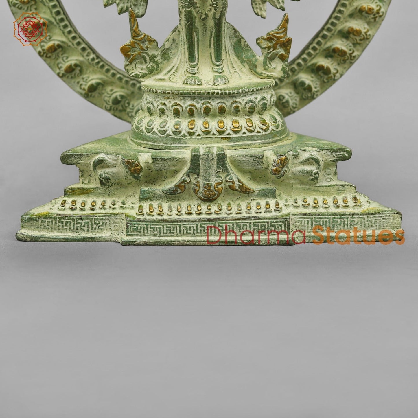 Brass Lokeshwar Seated with Frame, Green Patina Finish 12.5”